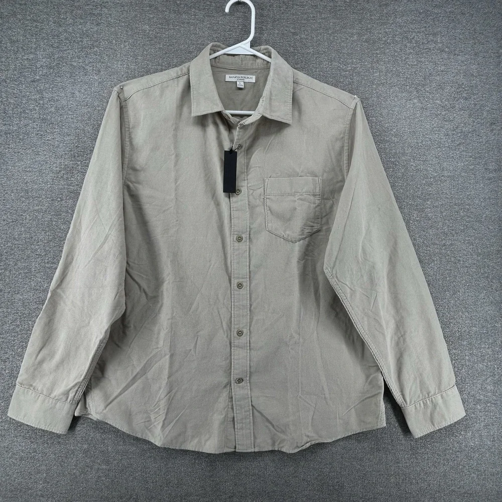 Banana Republic Corduroy Shirt Men Size Large Beige Long Sleeve Button Up NEW